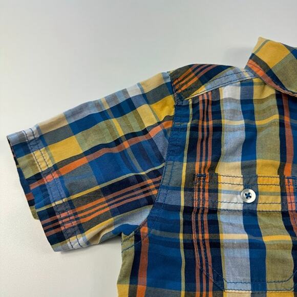 Faded Glory Boys Short Sleeve Button Down Plaid Shirt Blue S Small 6-7 - Picture 4 of 11